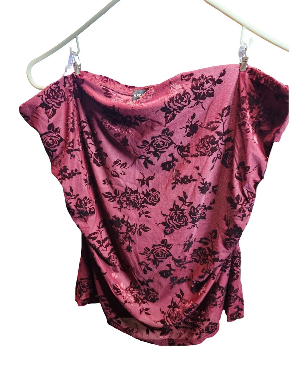 Almost Famous Whimsigoth Goth Rose Devore Mesh Cowl Neck Blouse 2X NWT